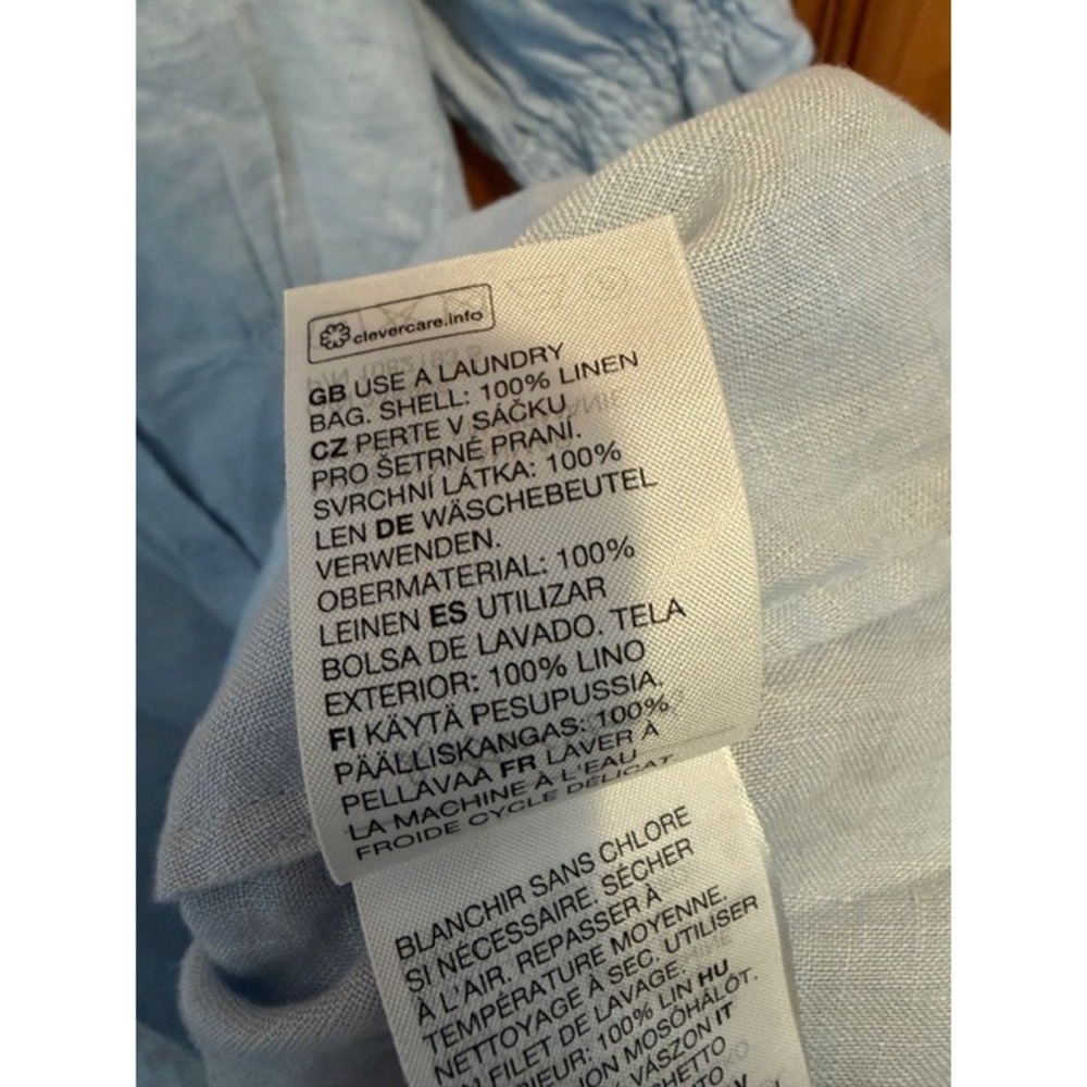 Other Stories 100% Linen‎ Puff Sleeve Button Front Midi Dress Light Blue Size 4 - Picture 8 of 9
